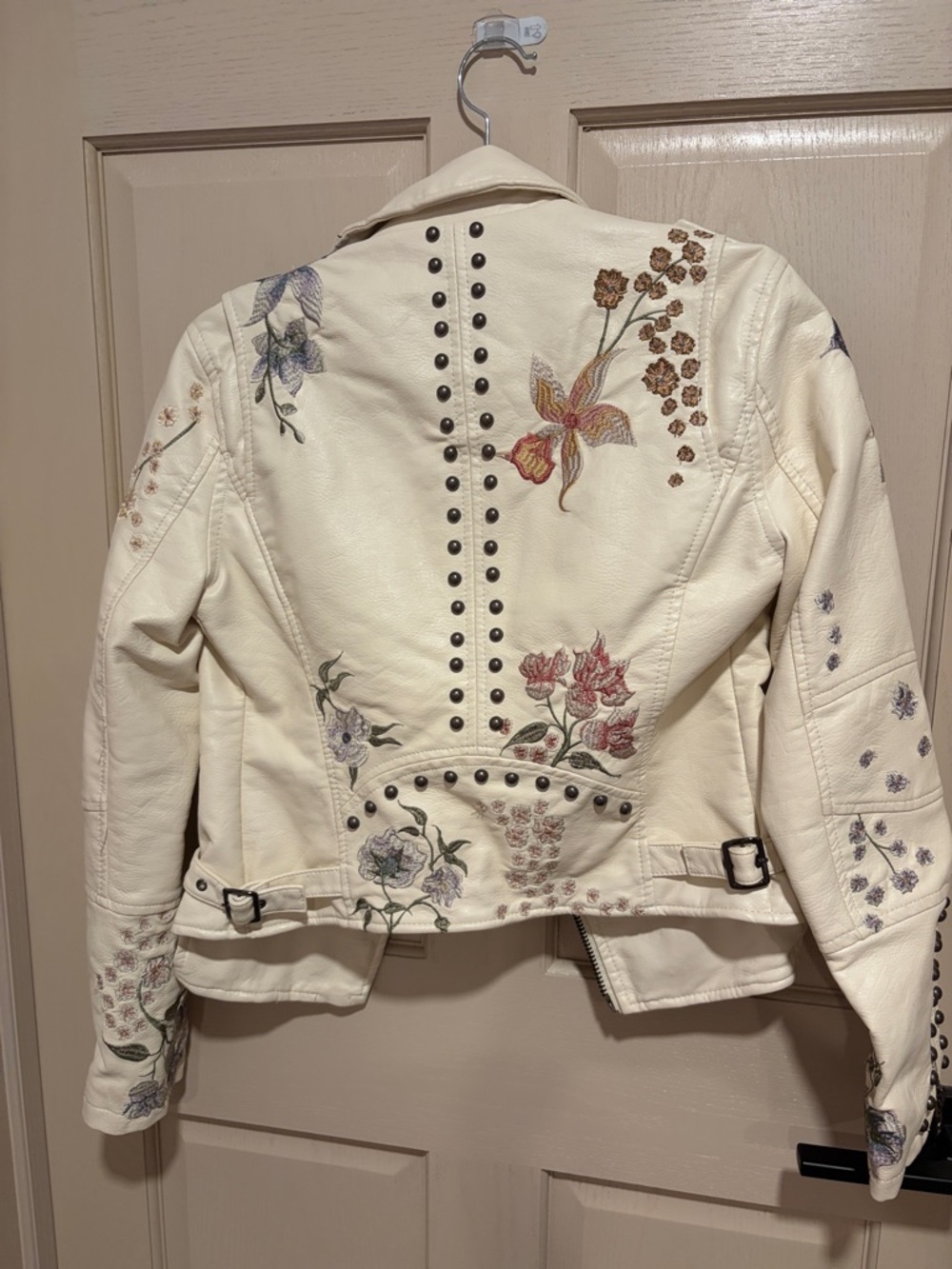 Blank NYC Cream Embroidered Leather Biker Jacket - Picture 4 of 4